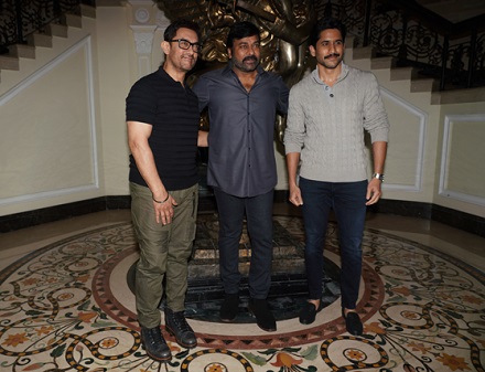 Aamir Khan Chiranjeevi Nagachaitanya At Laal Singh Chadda Promotions In Hyderabad